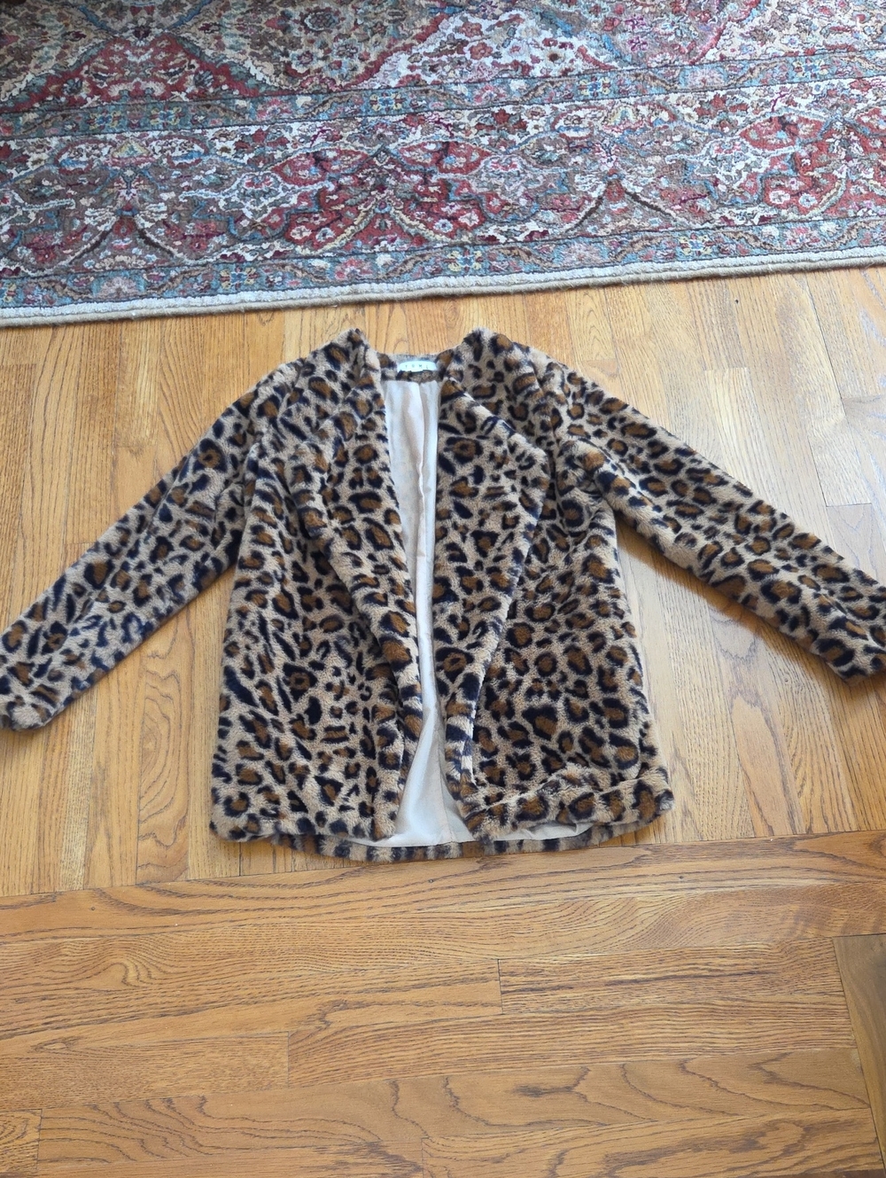 THML Leopard Print Teddy Jacket in Tan and Black